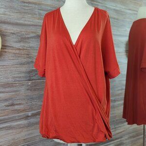 Blouse Top Size XL Burnt Orange Faux Wrap Amazon "Balloon Fiesta Drape Knit"